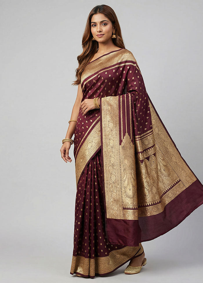 Brown Banarasi Silk Saree With Blouse Piece