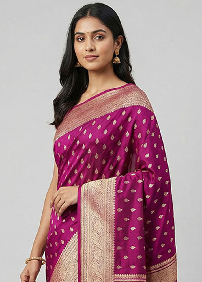 Purple Banarasi Silk Saree With Blouse Piece