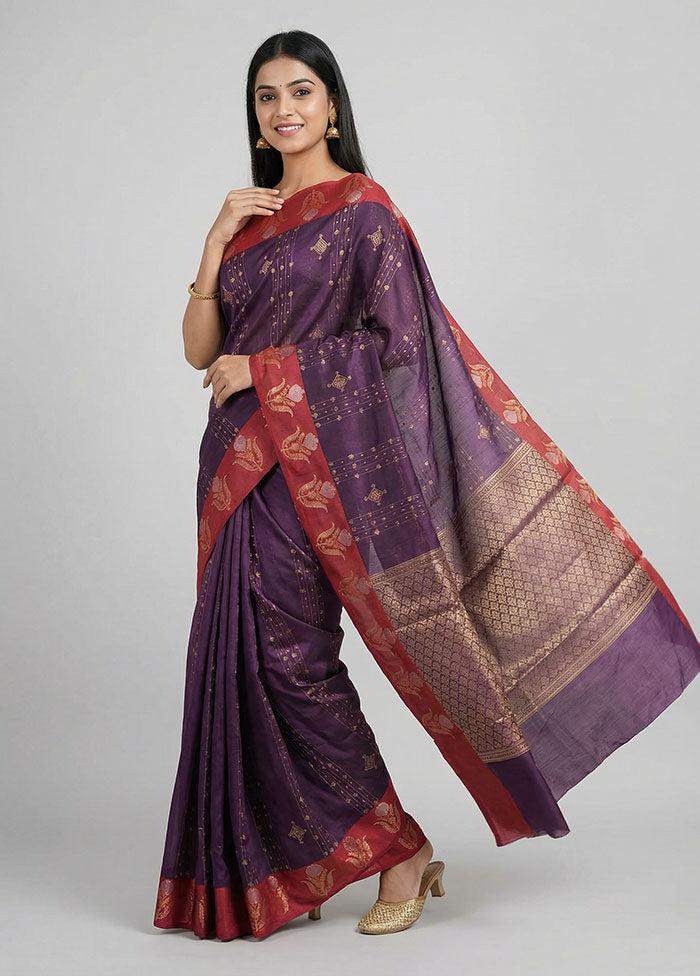 Purple Cotton Saree With Blouse Piece