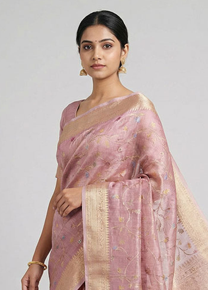 Pink Tissue Silk Saree With Blouse Piece