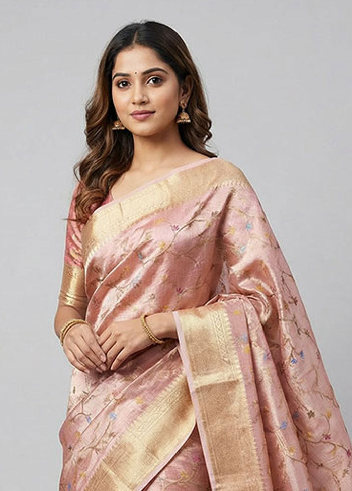 Pink Tissue Silk Saree With Blouse Piece