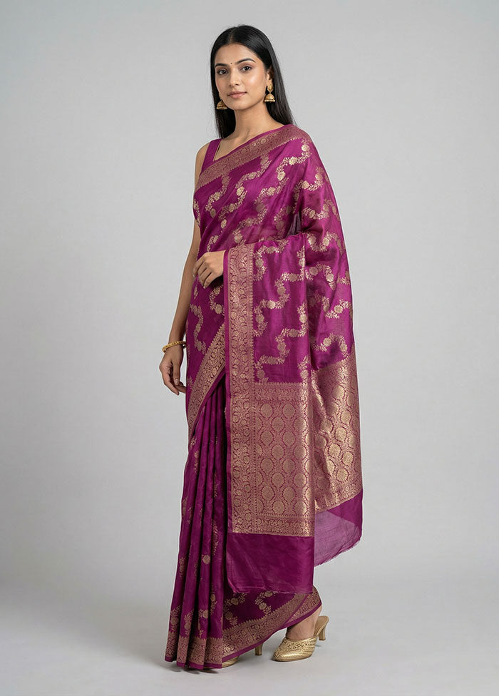 Purple Dupion Silk Saree With Blouse Piece