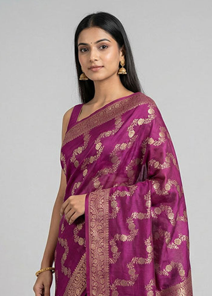 Purple Dupion Silk Saree With Blouse Piece