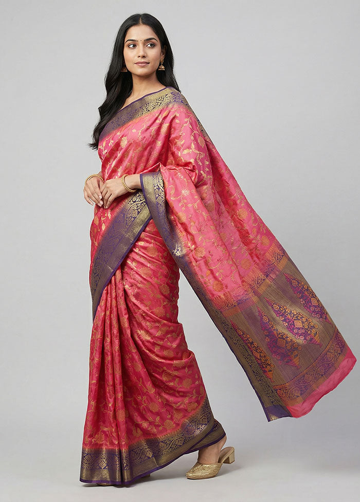 Pink Dupion Silk Saree With Blouse Piece