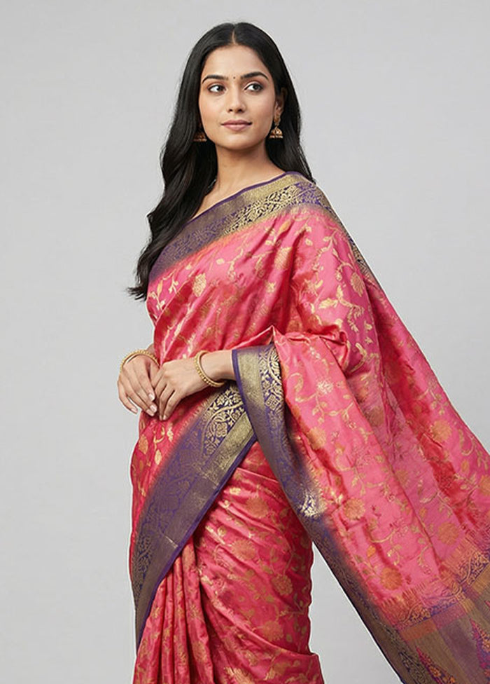 Pink Dupion Silk Saree With Blouse Piece