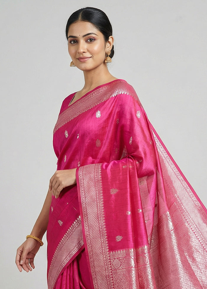 Pink Handloom Dupion Pure Silk Saree With Blouse Piece