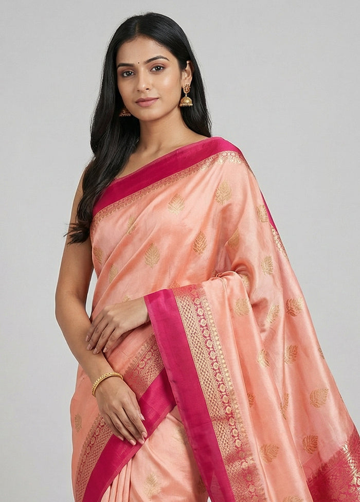 Pink Handloom Dupion Pure Silk Saree With Blouse Piece