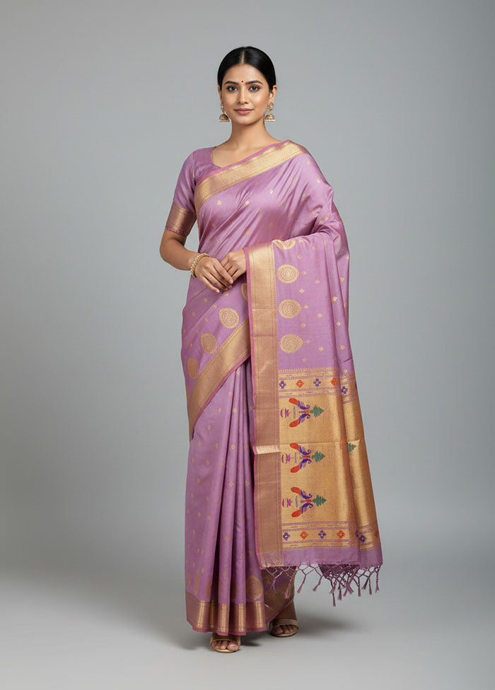Purple Kanjivaram Silk Saree With Blouse Piece