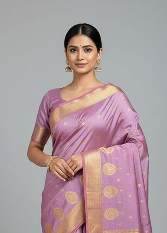 Purple Kanjivaram Silk Saree With Blouse Piece
