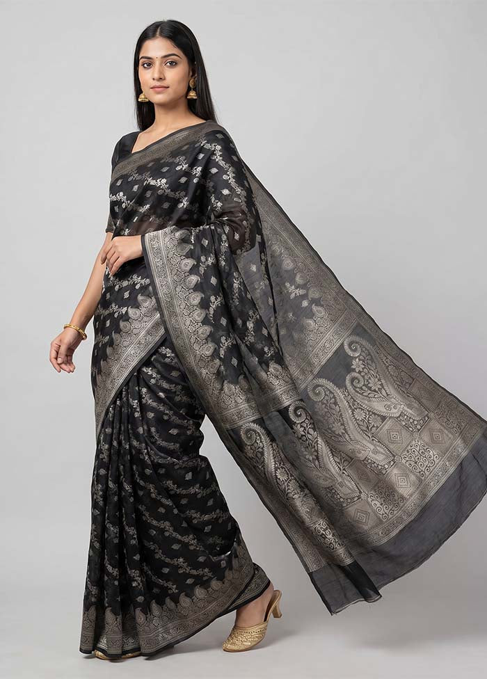 Black Cotton Saree With Blouse Piece