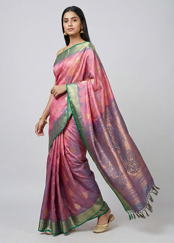 Pink Dupion Silk Saree With Blouse Piece