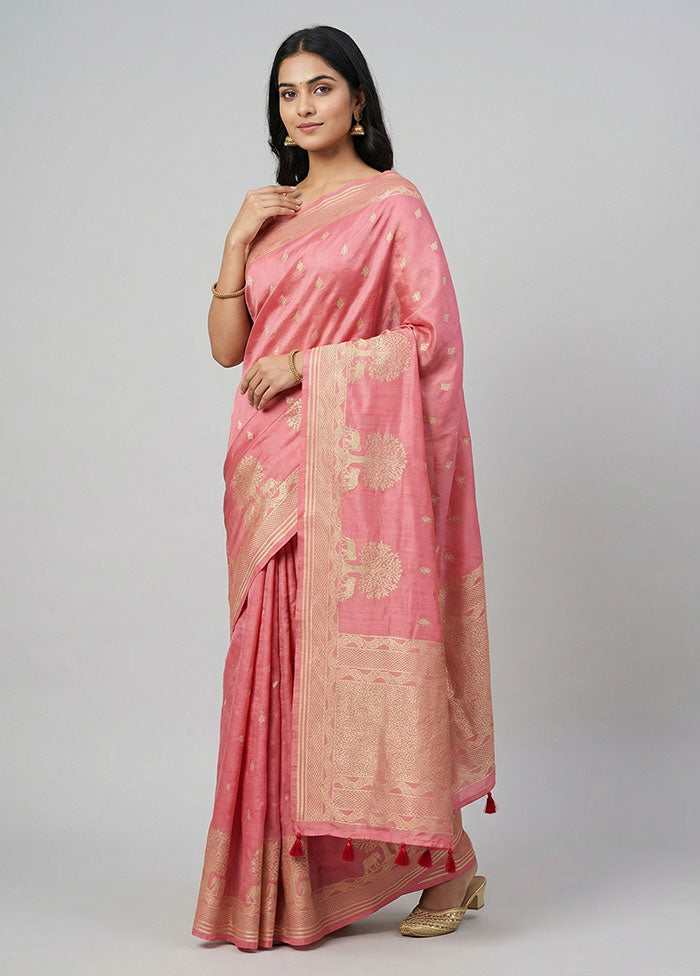 Pink Dupion Silk Saree With Blouse Piece