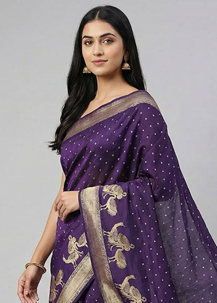 Purple Dupion Silk Saree With Blouse Piece