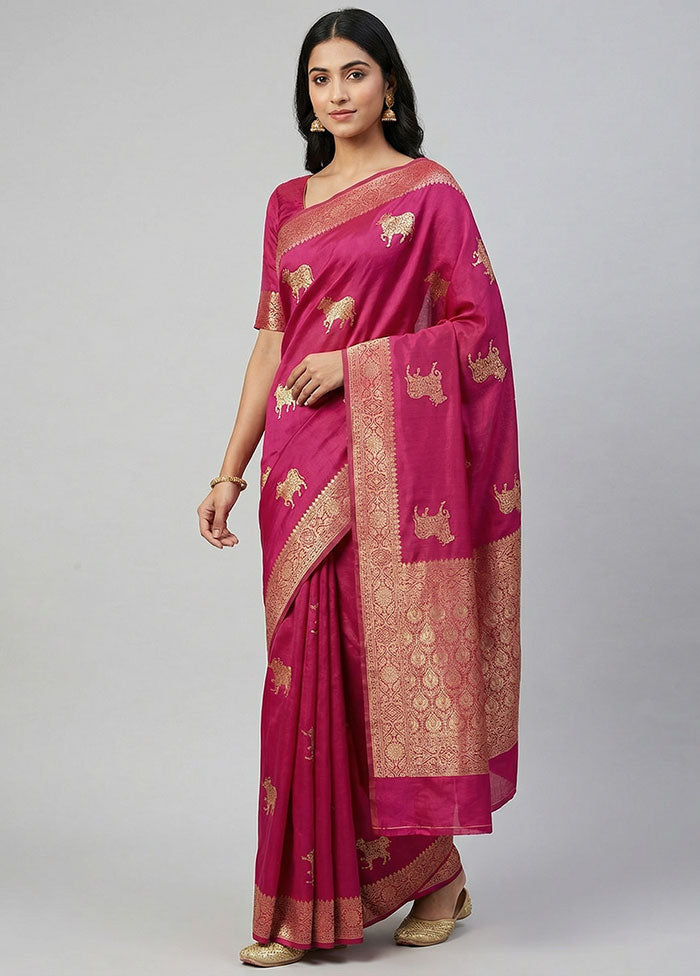 Pink Dupion Silk Saree With Blouse Piece