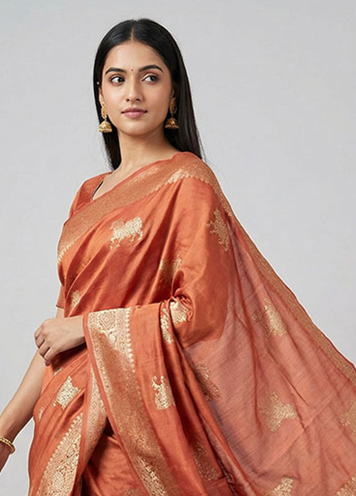 Orange Dupion Silk Saree With Blouse Piece