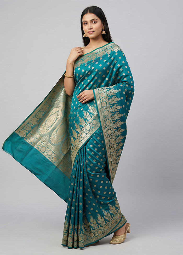 Green Banarasi Silk Saree With Blouse Piece