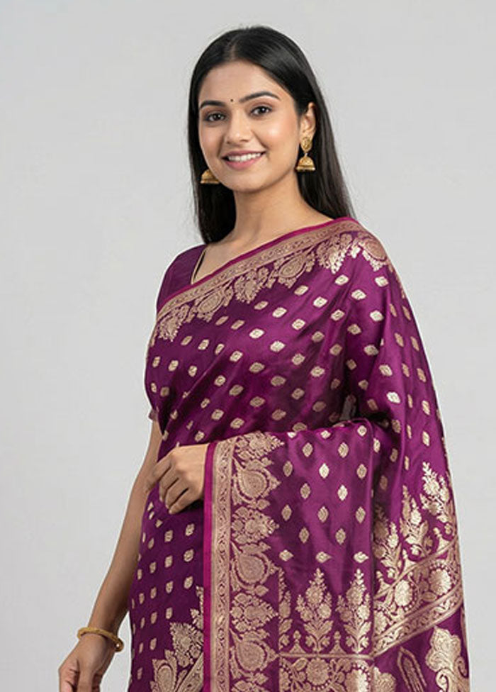 Purple Banarasi Silk Saree With Blouse Piece