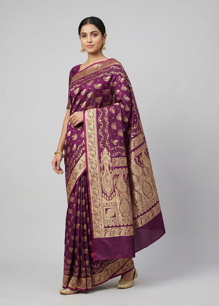 Purple Banarasi Silk Saree With Blouse Piece