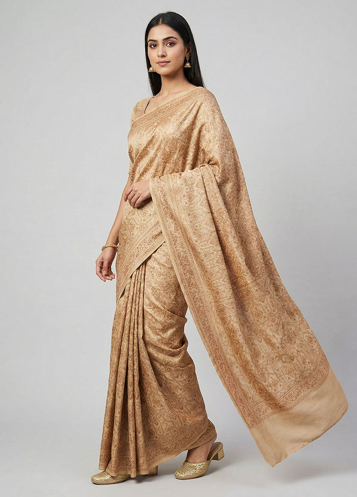 Cream Jamewar Silk Saree With Blouse Piece