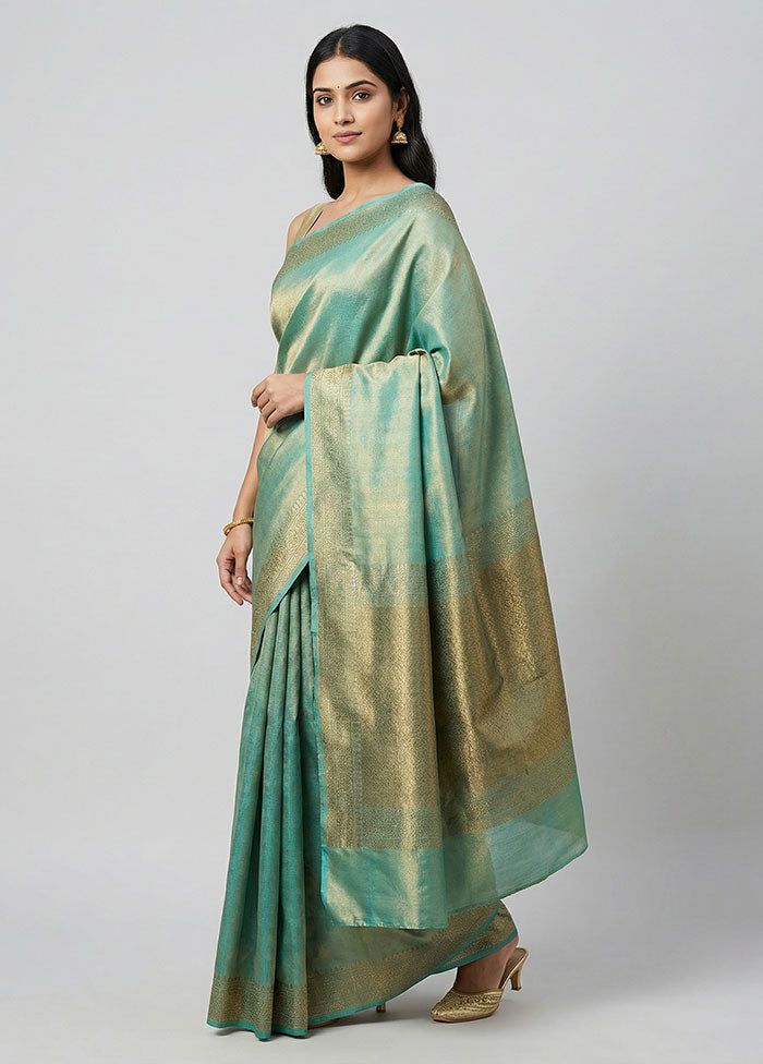 Green Tissue Silk Saree With Blouse Piece