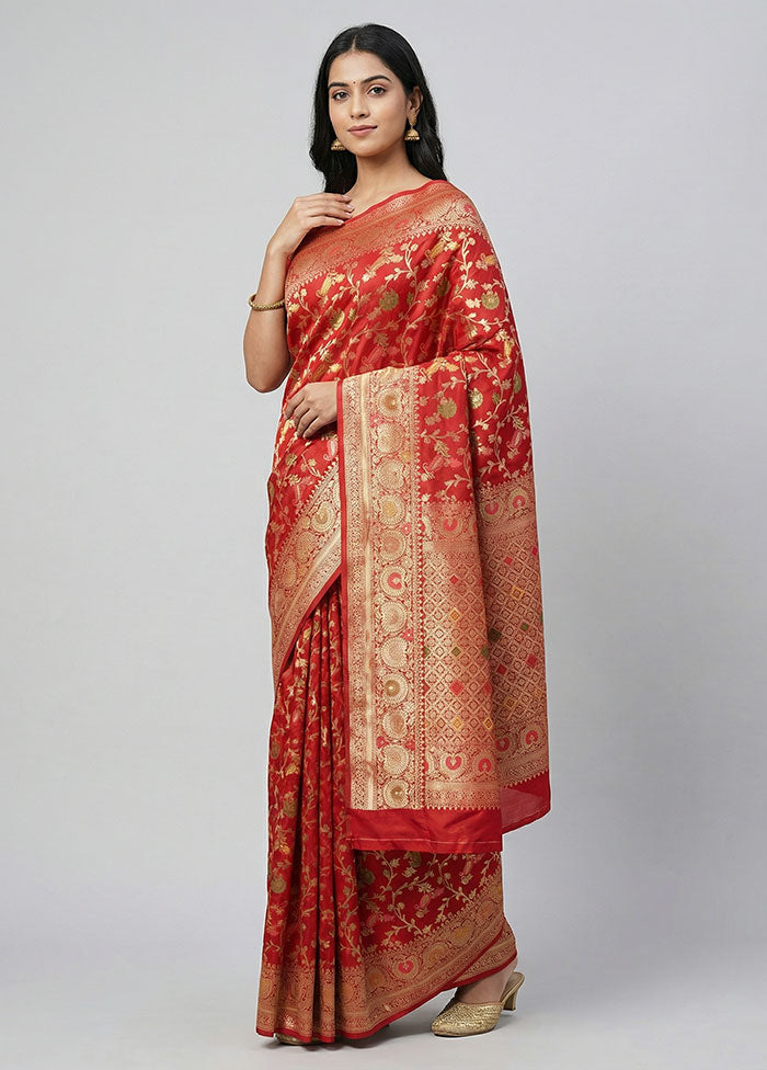 Maroon Dupion Silk Saree With Blouse Piece