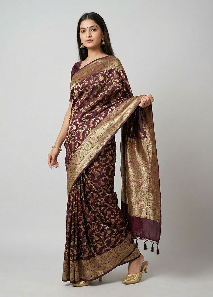 Purple Dupion Silk Saree With Blouse Piece