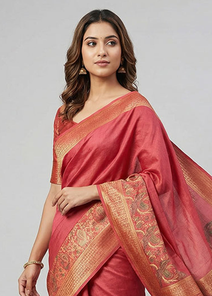 Pink Dupion Silk Saree With Blouse Piece