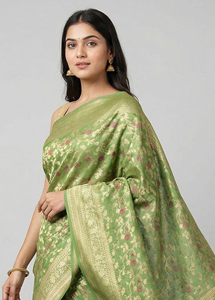 Green Dupion Silk Saree With Blouse Piece