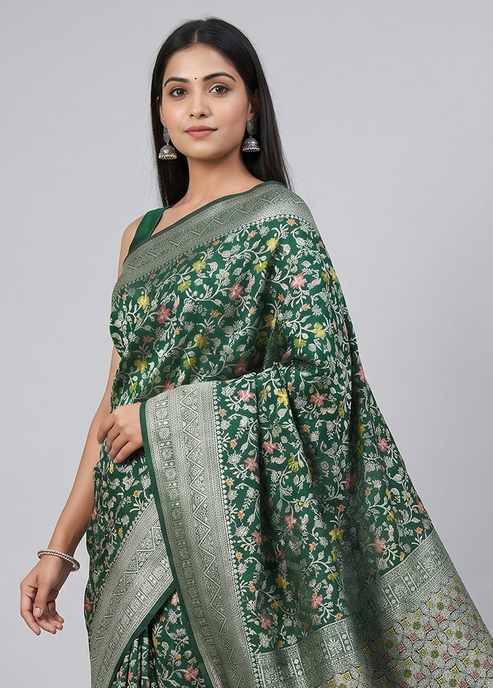 Green Dupion Silk Saree With Blouse Piece