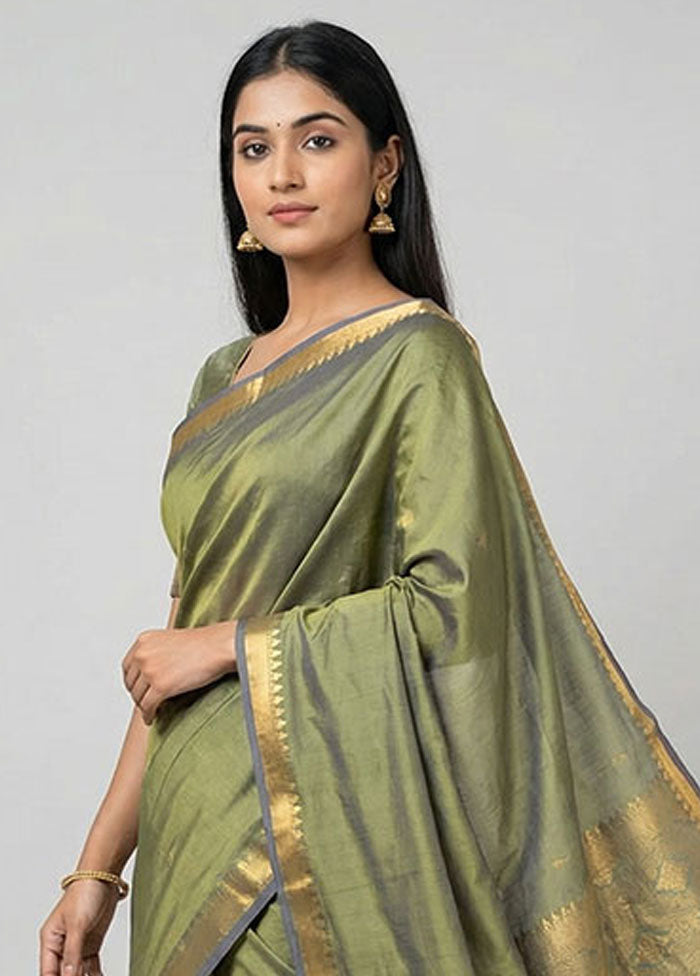 Green Kanjivaram Silk Saree With Blouse Piece