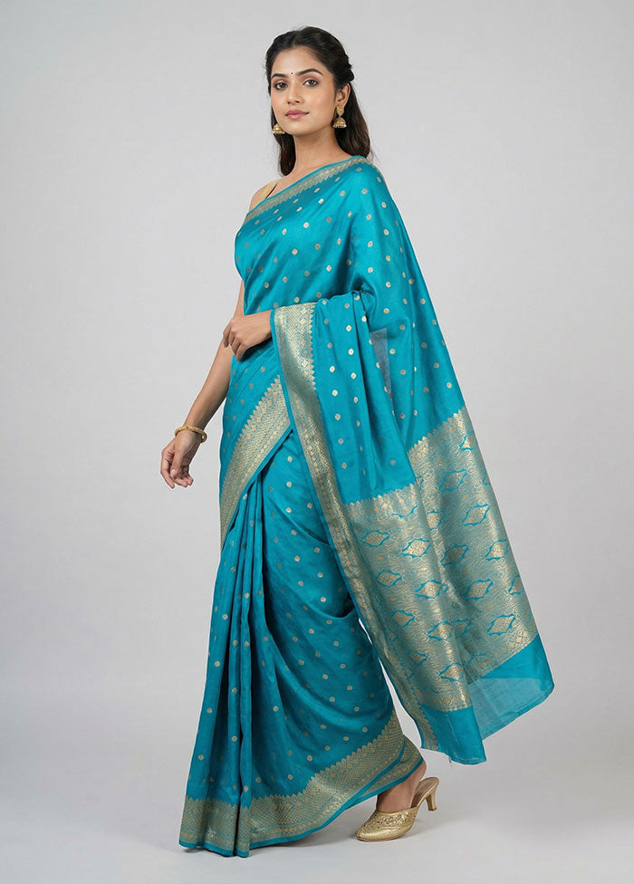 Blue Kanjivaram Silk Saree With Blouse Piece