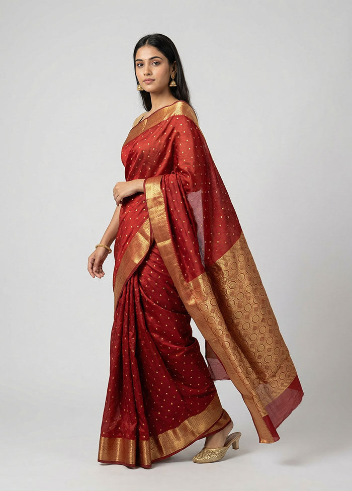 Maroon Handloom Kanjivaram Pure Silk Saree With Blouse Piece