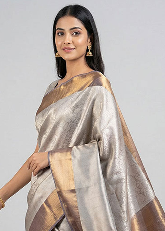 Grey Tissue Silk Saree With Blouse Piece