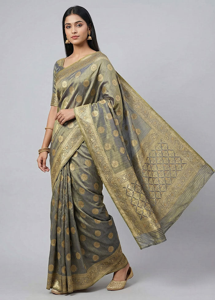 Green Dupion Silk Saree With Blouse Piece