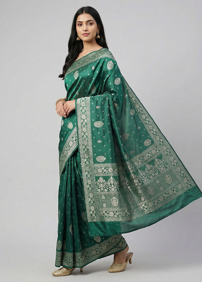 Green Dupion Silk Saree With Blouse Piece