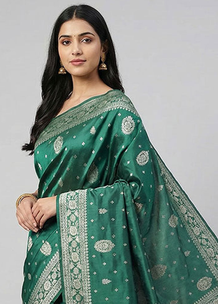 Green Dupion Silk Saree With Blouse Piece