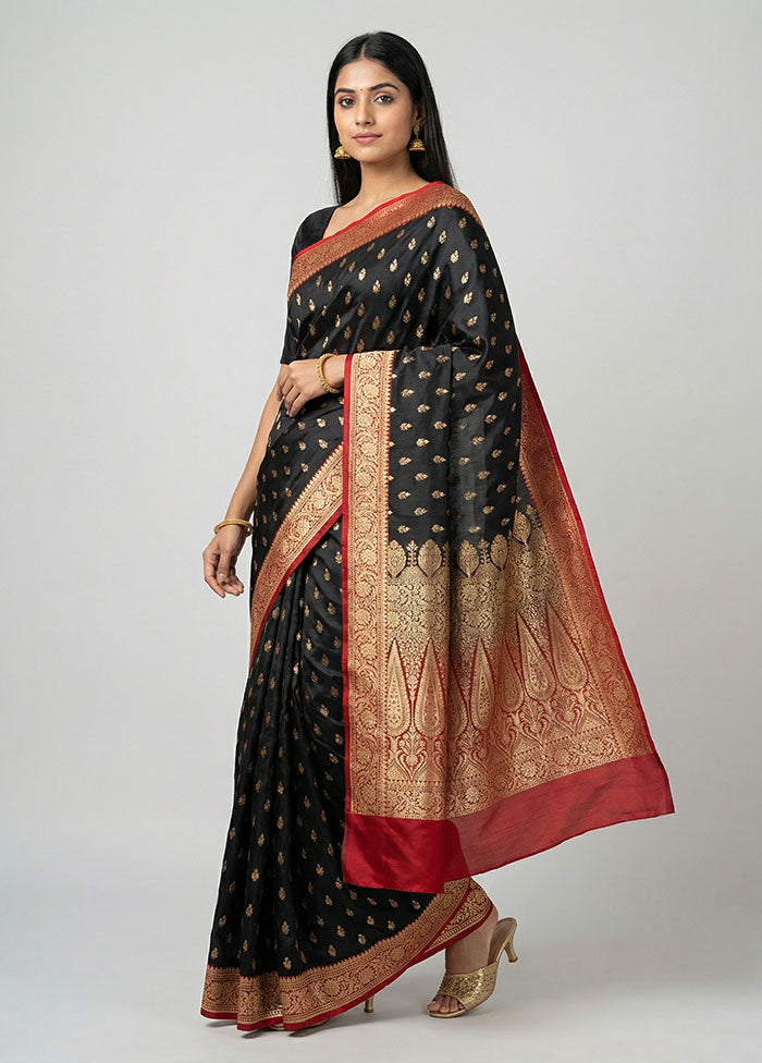 Black Banarasi Silk Saree With Blouse Piece