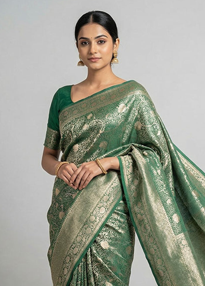 Green Dupion Silk Saree With Blouse Piece