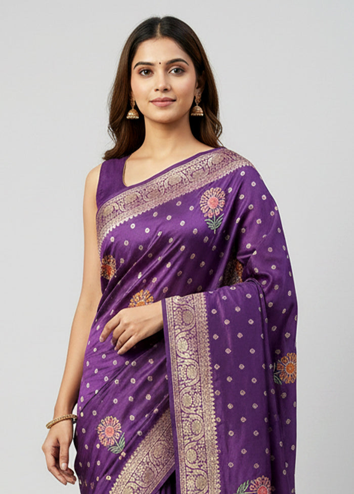 Purple Dupion Silk Saree With Blouse Piece