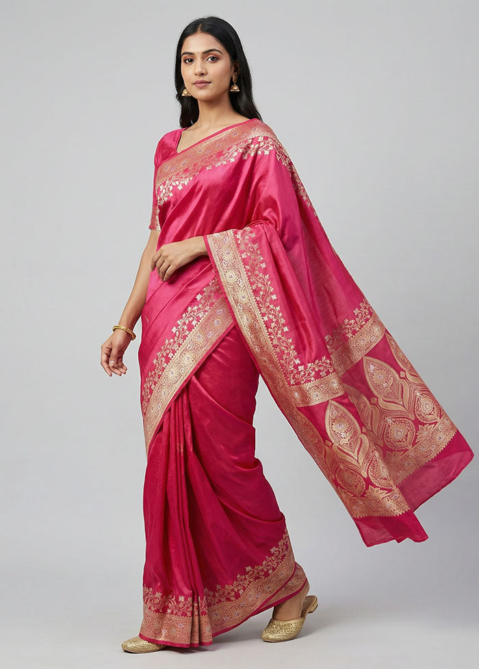 Pink Dupion Silk Saree With Blouse Piece