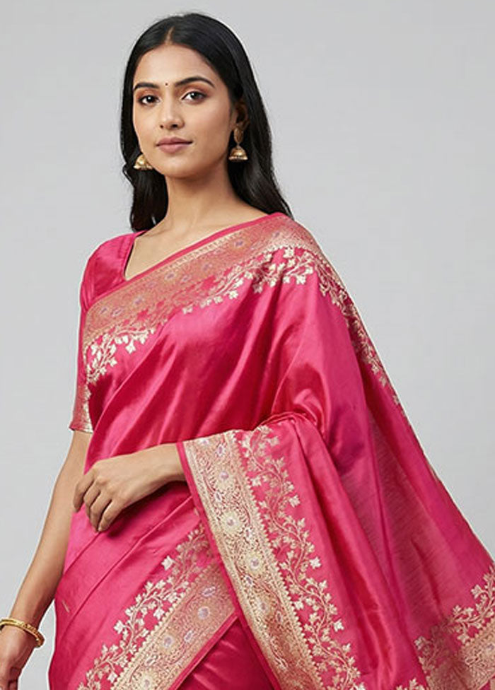 Pink Dupion Silk Saree With Blouse Piece