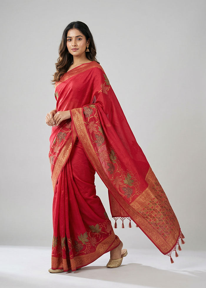 Pink Dupion Silk Saree With Blouse Piece