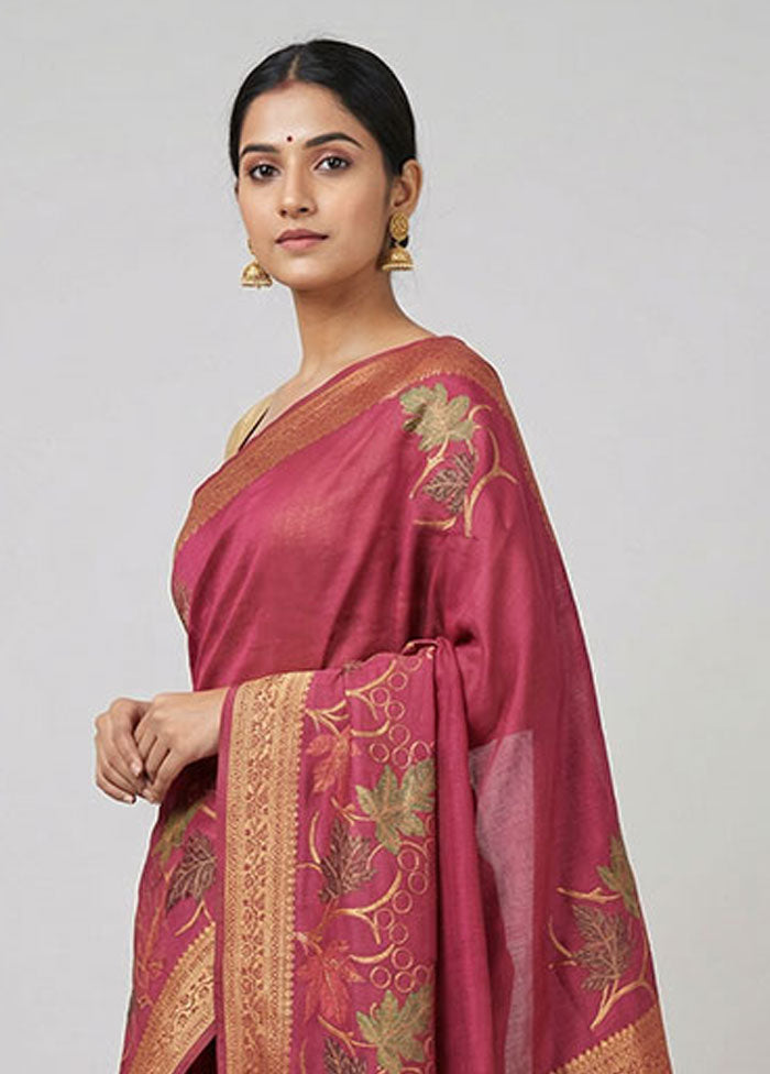 Pink Dupion Silk Saree With Blouse Piece