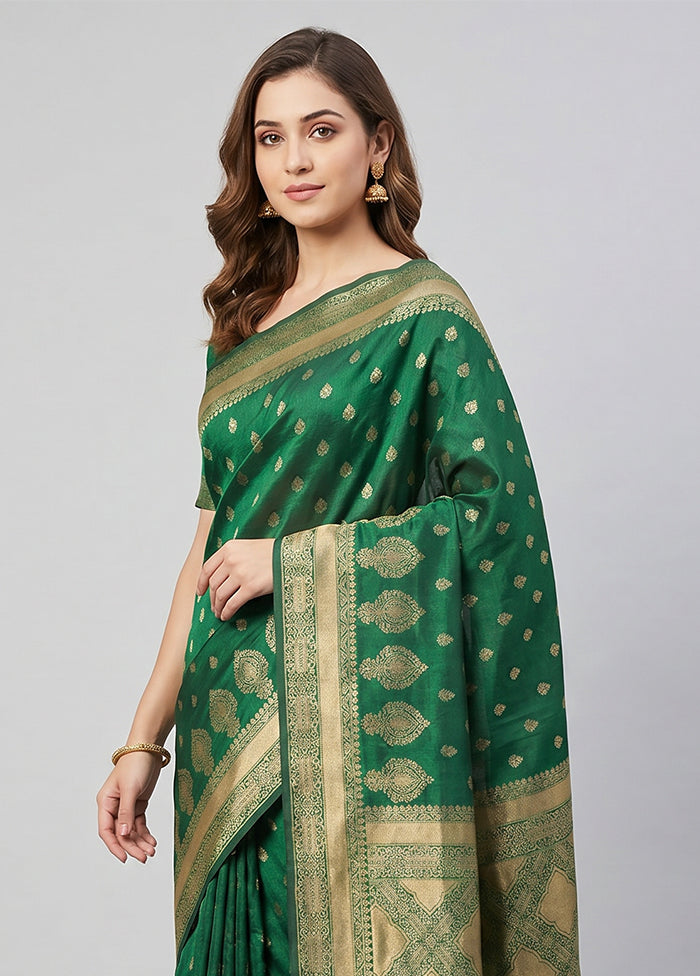 Green Dupion Silk Saree With Blouse Piece