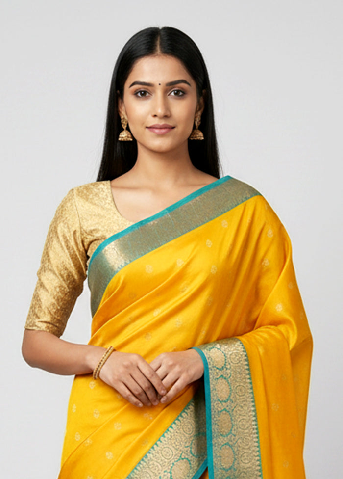 Yellow Handloom Kanjivaram Pure Silk Saree With Blouse Piece