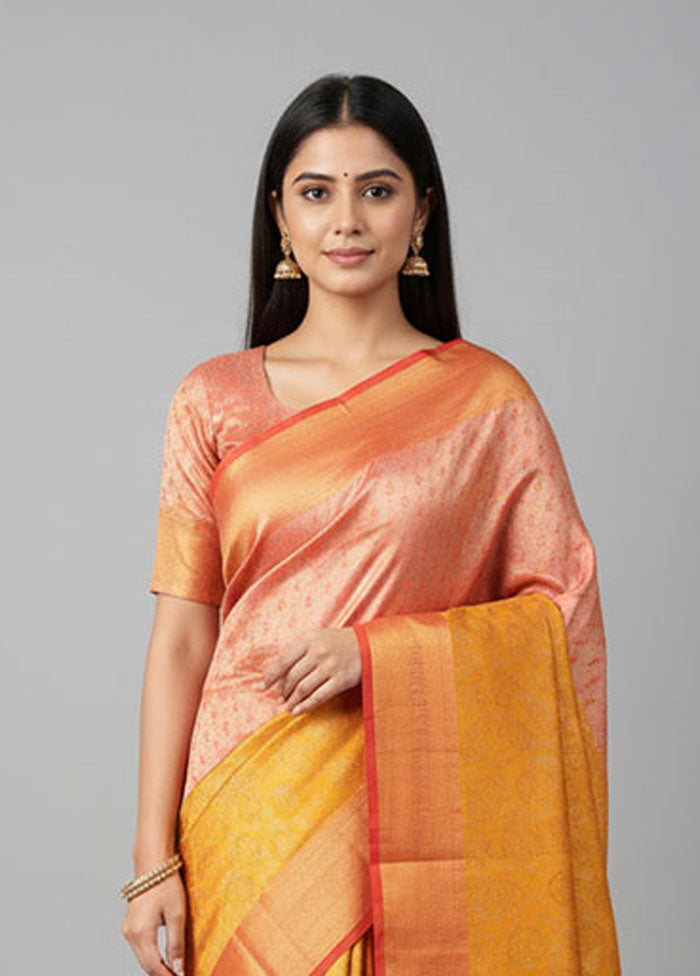 Pink Kanjivaram Silk Saree With Blouse Piece