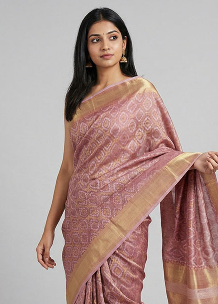 Pink Kora Silk Saree With Blouse Piece