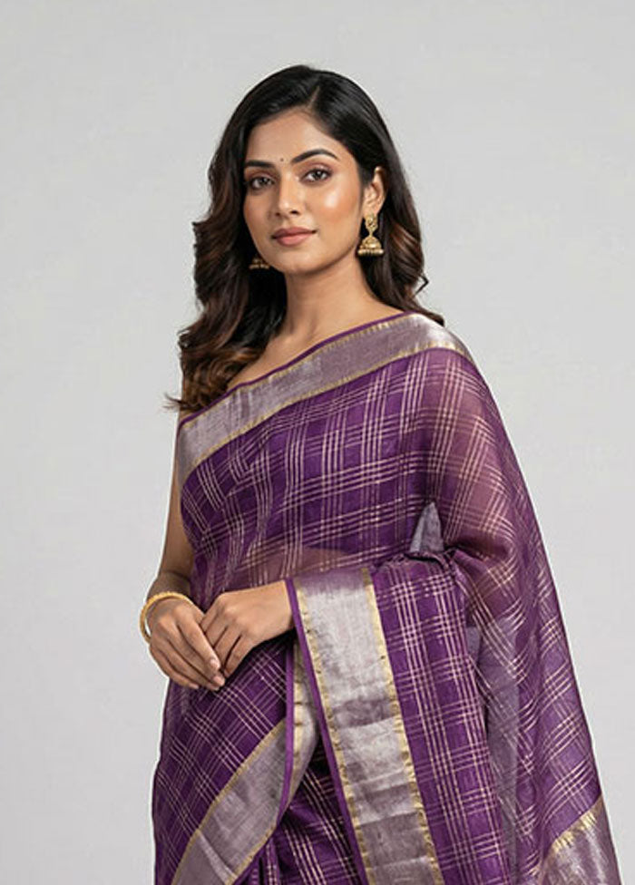 Purple Cotton Saree With Blouse Piece