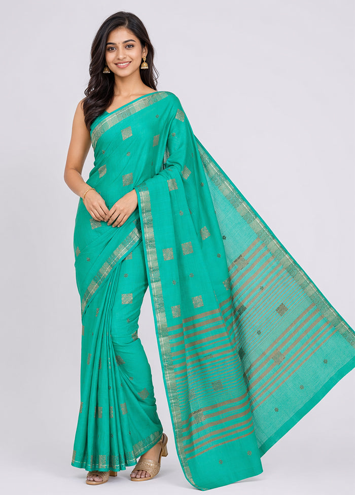 Green Dupion Silk Saree With Blouse Piece