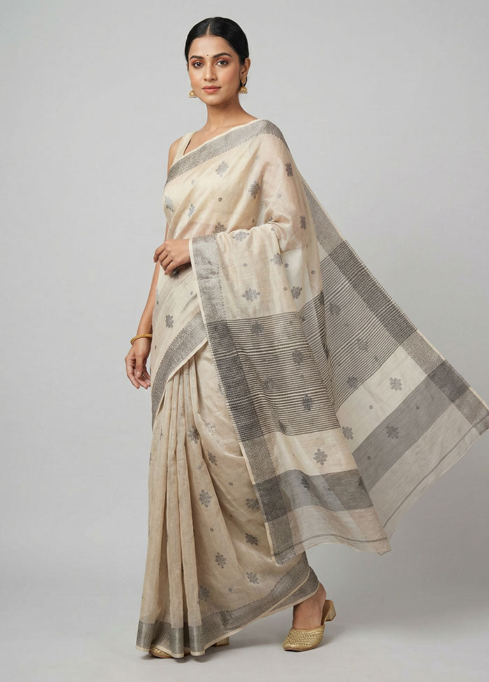 White Dupion Silk Saree With Blouse Piece